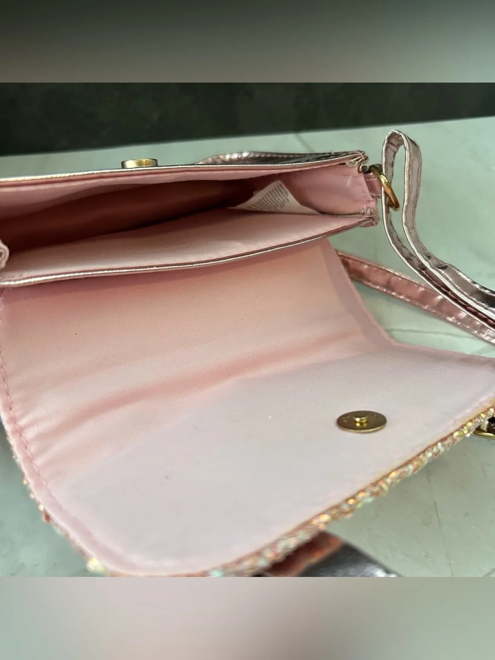 Rose Gold Glitter Heart Buckle Crossbody Bag